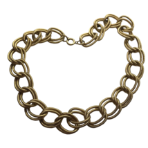 Vintage Necklace Mod Metal Double Chain Links Textured Retro Chunky Gold Tone - £11.86 GBP