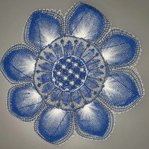 Handmade Paraguayan Ñandutí (Individual, Round, Small &amp; Blue and White) - £11.25 GBP