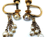 Vintage A&amp;Z Chain Co Earrings 1/20 12Kt Gold Filled Dangle Pearl Screw - $17.77