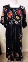 Johnny Was Embroidered Midi Dress Sz-M Midnight Blue Velvet - £201.64 GBP