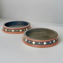 Patriotic Americana Pillar Candle Holders Discs Stars Set Of 2 Papel Gif... - $14.70