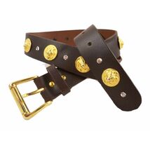 Campagnie Express Womens Brown Leather Belt w Brass Lion Studded Italy S - $43.66