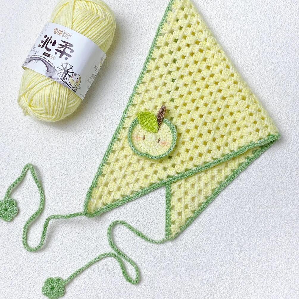 Green apple bandana DIY, cute crochet project, versatile gift. - $4.99