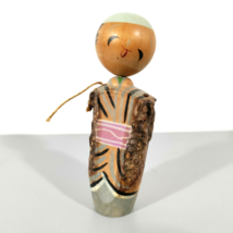 Vintage Japanese Kokeshi Doll Wooden 4in with Bark Hand Painted Very Nice - £27.48 GBP