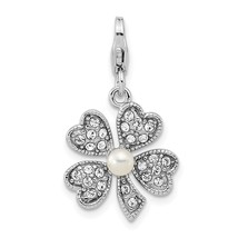 Sterling Silver Pearl Flower Lobster Clasp Charm Pendant Jewelry 30mm x 16mm - £33.27 GBP