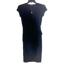 INC Womens M Deep Black V Neck Tie Waist Lined Dress NWT BE87 - £30.81 GBP
