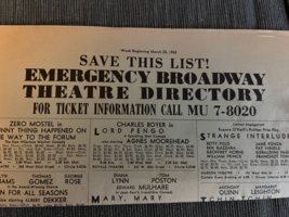 Emergency Broadway Theatre Directory March 25 1963 Mostel Tchin Hot Spot... - $17.50