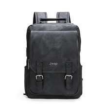 JEEP BULUO Men 15.6&quot; Laptop School Bag Men Leather BackpaTravel Multi Ma... - $79.41