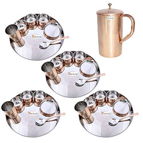 Primary image for Prisha India Craft  Set of 4 Dinnerware Traditional Stainless Steel Copper Dinne