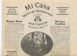 Mi Casa Mexican Restaurant &amp; Cantina Menu Breckenridge Colorado Trail Map 1988 - £17.02 GBP