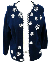 VTG 50s Alexanders Beaded Blue Wool Cardigan Rockabilly Sweater Womens M - $39.55