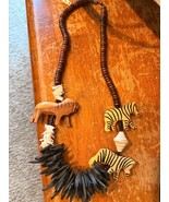 NEW Wooden Hand Carved Safari African Beaded Necklace tribal Shell Lion ... - $38.80 CAD