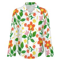 Mondxflaur Flower Floral Women Long Sleeve Shirt Summer Elegant Fashionable - £19.13 GBP