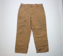 Vtg Carhartt Mens 42x32 Distressed Spell Out Wide Leg Canvas Pants Duck Brown - £54.08 GBP