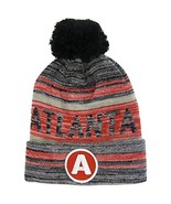 Atlanta A Patch Fade Out Cuffed Knit Winter Pom Beanie Hat (Gray/Red) - £11.95 GBP