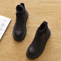 CEYANEAOFashion Boots Women Winter Women Chelsea Soft Leather Boots Female Botas - £41.47 GBP