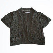 NY Collection Olive Green Short Sleeved Crochet Open Front Cardigan Size L NWT - £19.42 GBP
