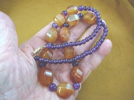 (v322-6) Orange Carnelian + Purple Amethyst 24&quot; long  gemstone beaded Necklace - £58.34 GBP