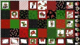 23&quot; X 44&quot; Panel Christmas Snowman Poinsettias Cotton Fabric Panel D501.67 - £7.12 GBP