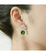 5 Ct Cushion Cut Green Emerald &amp; Diamond Sterling Silver Dangle Earrings... - £85.35 GBP