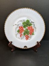 Vtg Rainbow Brand White Milk Glass Hand Painted Berries Plate Gold Trim ... - £11.00 GBP