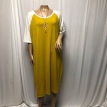 LuLaRoe Julia Dress Womens Size 3XL Mustard Yellow White Raglan Sleeve Comfy - £14.35 GBP