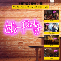 Let&#39;s Party Neon Sign 26&quot;x12&quot; Pink LED Adjustable Brightness w/ Remote &amp; Adapter - £62.93 GBP