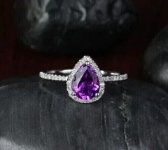 2Ct Pear Cut Lab Created Amethyst Women&#39;s Engagement Ring  14K White Gold Plated - £109.66 GBP