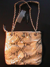 DKNY NWT shoulder X-body bag purse genuine leather python metallic gold 68596 - £127.87 GBP