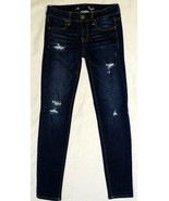 AMERICAN EAGLE BLUE DENIM DISTRESSED ANKLE JEANS SUPER STRETCH JEGGINGS ... - $3.95