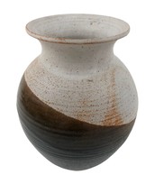 Studio Pottery Vase Nancy Valk Round Brown Vintage Signed Glazed Stoneware - £164.13 GBP