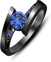2Ct Round Cut Lab-Created Sapphire Women Engagement Ring 14k Black Gold Plated - £108.50 GBP