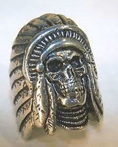 Deluxe Indian Warrior W Bonnet Skull Silver Biker Ring BR226 Mens Rings Jewelry - $12.34