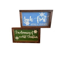 2 Holiday Wood Signs, IM DREAMING OF A WHITE CHRISTMAS, JACK FROST...13.... - $15.83