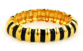 Kenneth Jay Lane Bracelet  Designer Vintage Black Enamel and Gold  Zebra Striped - £37.80 GBP