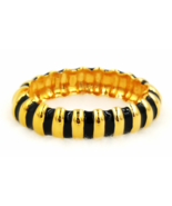 Kenneth Jay Lane Bracelet  Designer Vintage Black Enamel and Gold  Zebra... - $48.00