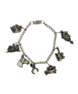 Vintage Charm Bracelet Typewriter Cuckoo Clock Car Horse Pewter Silver Tone - €20,60 EUR