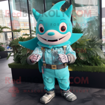 Turquoise Shark mascot costume character dressed with a Blouse and Digital watch - £948.22 GBP