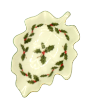 Lefton Holly Berries Leaf Shape Christmas Trinket Dish 6 in Vintage - $12.95