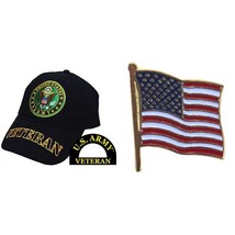 U.S. Army Veteran Hat Black &amp; USA American Flag Pin - £11.97 GBP