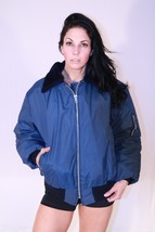 Nwt 2022 Military Unisex Blue Flight Aviator Bomber Jacket Orange Inside Medium - £24.95 GBP