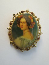 Vintage ART Cameo Brooch 1828 Auguste Strobl Faux Pearls Red Beads Fancy... - £25.96 GBP