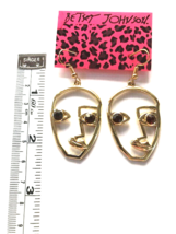 Betsey Johnson Gold Alloy Geometric Face with CZ eyes wire Hook Earrings - £6.18 GBP