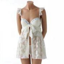 Womens Babydoll Chemise Inner Secrets Ivory Floral Jacquard 2 Pc Thong S... - £15.69 GBP