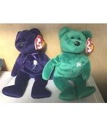 Ty Beanie Baby Erin Green Bear and Princess Diana Purple Bear - $38.89