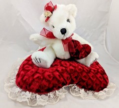 White Bear Plush on Heart Pillow 9 Inch Long MTY International Stuffed A... - £8.98 GBP