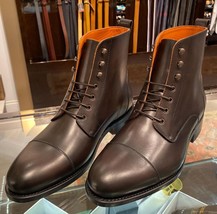 Handmade men&#39;s bespoke genuine calf leather brown lace up ankle boot US 5-15 - $149.99