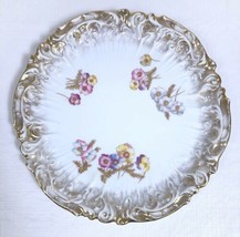 DRESDEN Germany Plate Red Crown Mark Gold Gilt Ruffle Edges Flower Rare 9&quot; - £15.79 GBP
