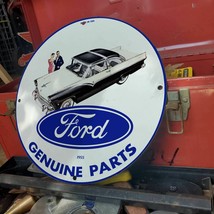 Vintage 1955 Ford Genuine Automobile Motor Parts Porcelain Gas &amp; Oil Pump Sign - £116.15 GBP