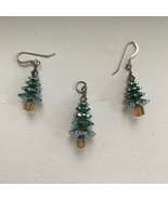 3pc Beaded Christmas Pine Evergreen Tree Earrings Necklace Pendant - $10.80